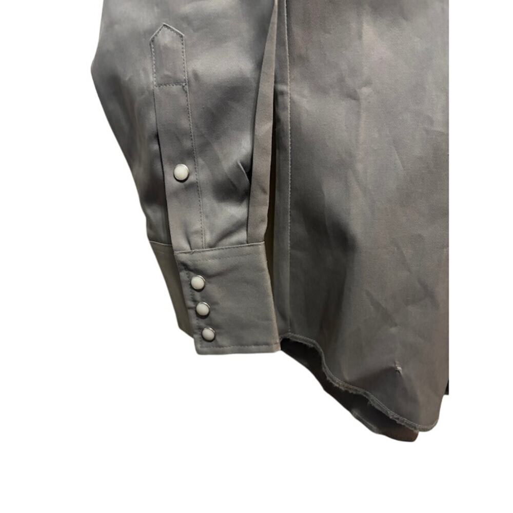 Vintage Wrangler Gray Pearl Snap Work Shirt Heavy Canvas USA Mens Medium NWOT - Picture 3 of 6